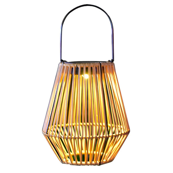 Linterna Solar de ratán impermeable, luz decorativa alimentada por energía Solar con mango para jardín, Patio, césped, IP65